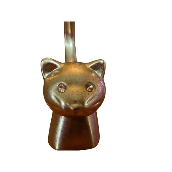 VTG Brass Cat Rhinestone Eyes Gold Tone Ring Holder or Figurine 3.5" Stands - Picture 4 of 5